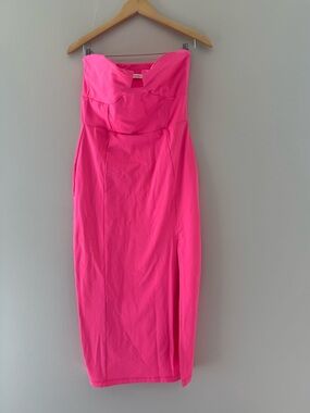 Susana Monaco Bright Pink Stretch Bodycon Dress XL Strapless Neon Slit Party